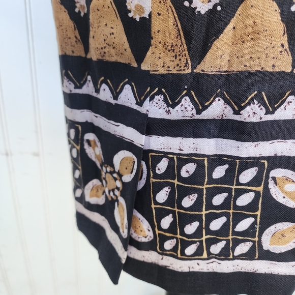 Richie Freeman For Teri Jon Black Tan Beige 100% Linen Sleveless Aztec Dress 6 - Picture 13 of 14